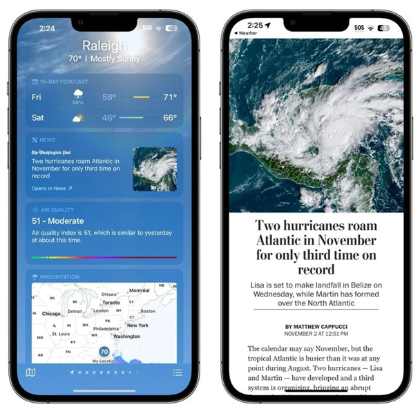 宝山苹果14维修分享iPhone 14手机如何看天气时顺带看新闻 