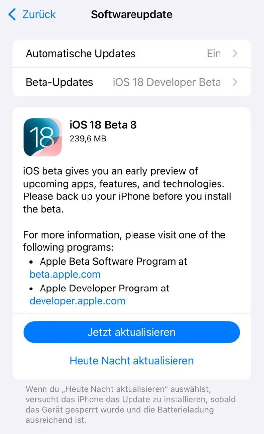 宝山苹果手机维修分享苹果 iOS / iPadOS 18 开发者预览版 Beta 8 发布 